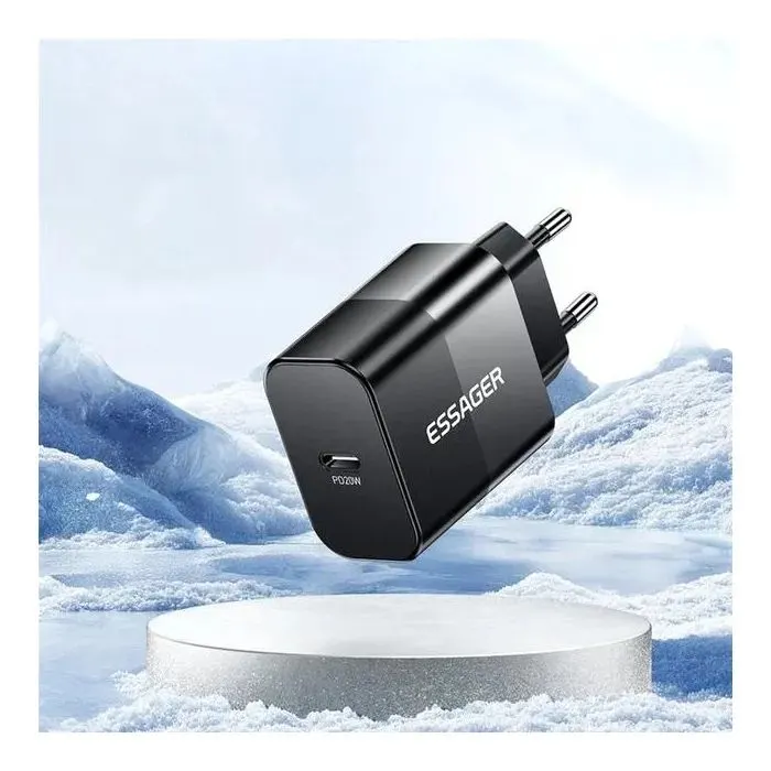 Зарядное устройство Essager USB-C PD20W + cable USB-C to USB-C 60W black (E20JSB1-SYTT1-T) изображение 5