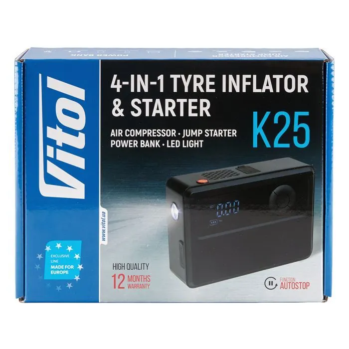 Автомобильный компрессор Vitol 4in1, 14.8V, 22.2Wh, 6000mAh, бустер, повербанк, фонарь (K-25) изображение 4