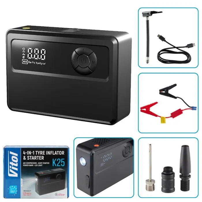 Автомобильный компрессор Vitol 4in1, 14.8V, 22.2Wh, 6000mAh, бустер, повербанк, фонарь (K-25) изображение 5