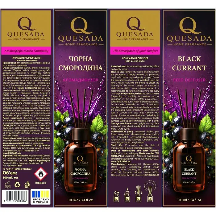 Аромадифузор Quesada Чорна смородина 100 мл (4823135701316) зображення 2