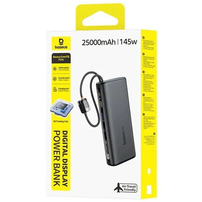 Батарея универсальная Baseus 25000mAh EnerFill FC41 145W Digital Display Built-in Dual USB-C Cable (E0028H03) изображение 4
