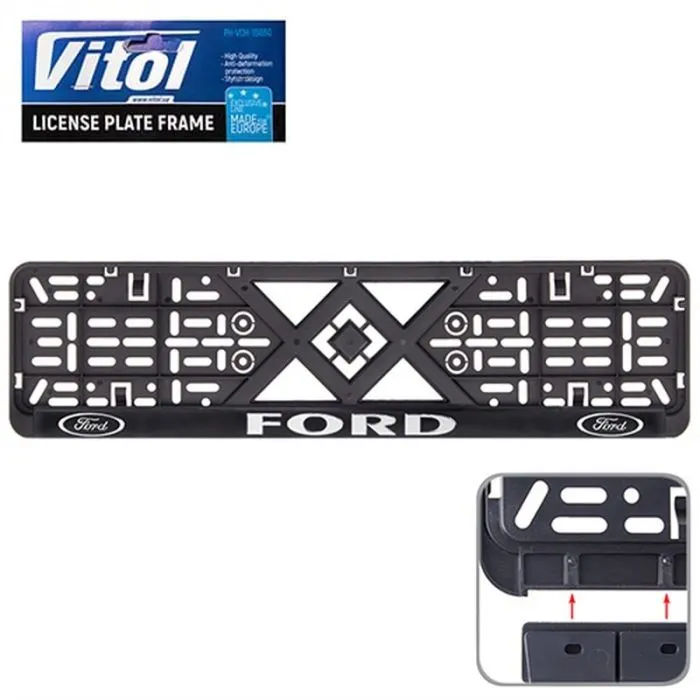 Рамка номерного знака Vitol з рельєфним написом FORD (RN-VCH-15650-SR-FR-BN)