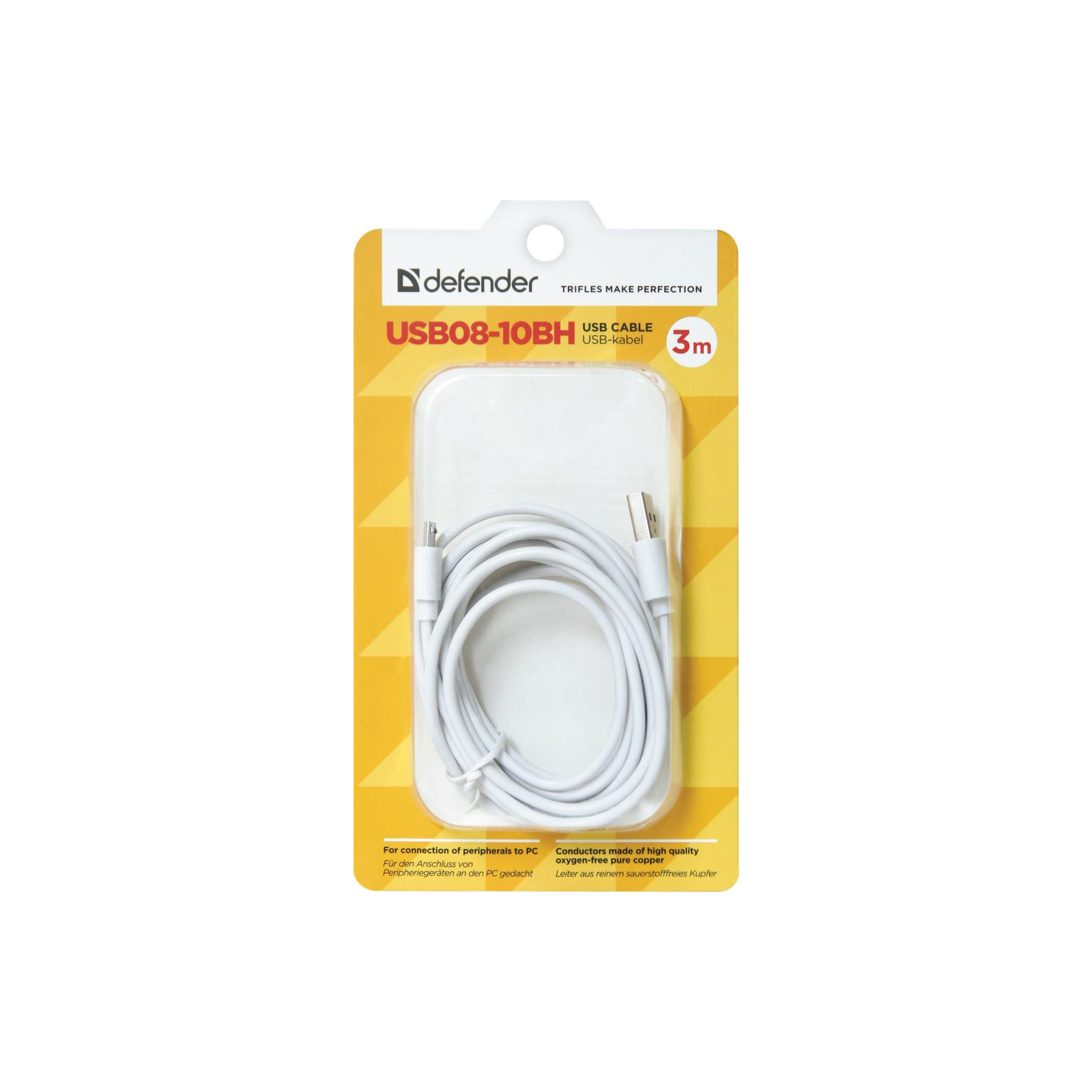 Дата кабель USB08-10BH USB - Micro USB, white, 3m Defender (87468) зображення 3