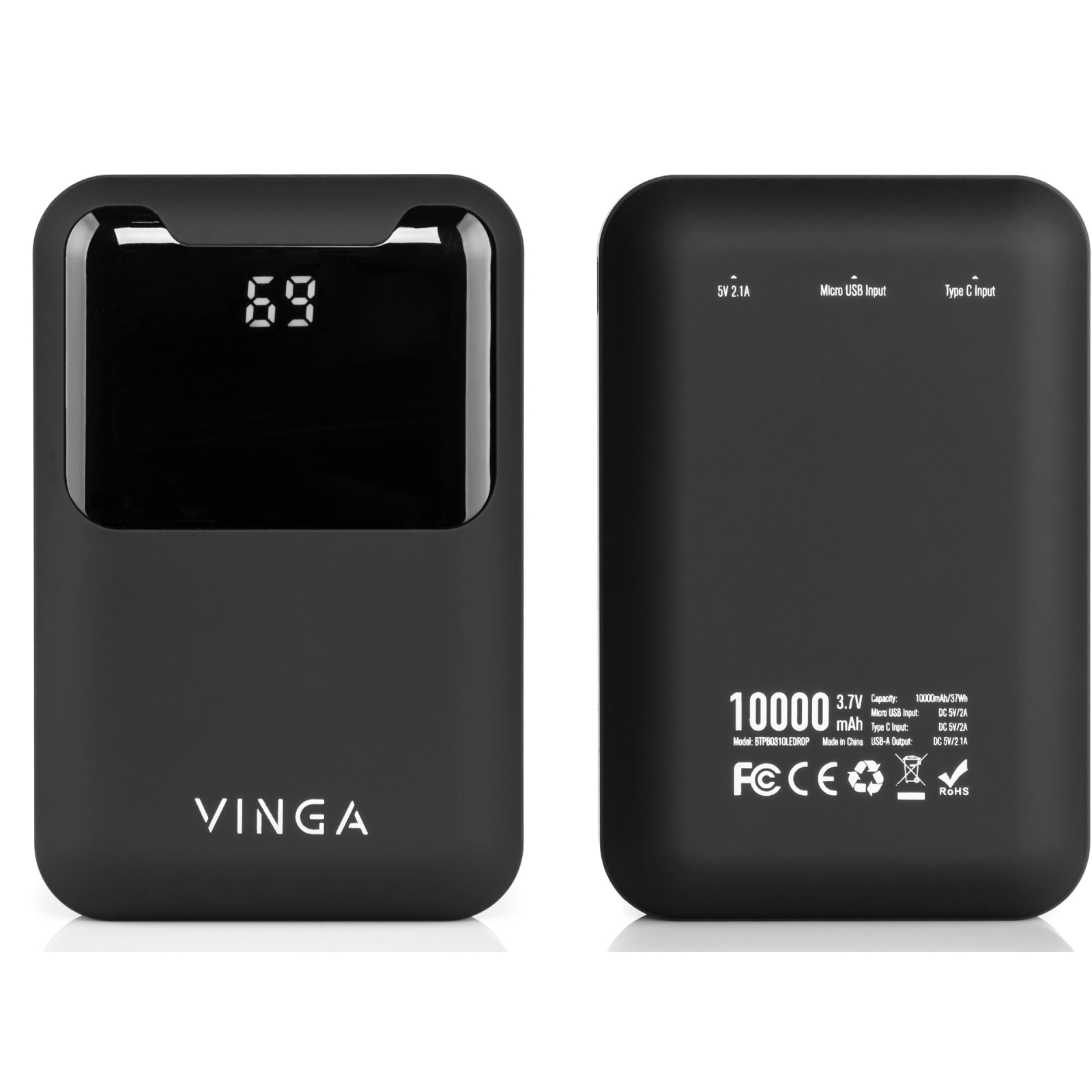 Батарея універсальна Vinga 10000 mAh Display soft touch purple (BTPB0310LEDROP) зображення 6