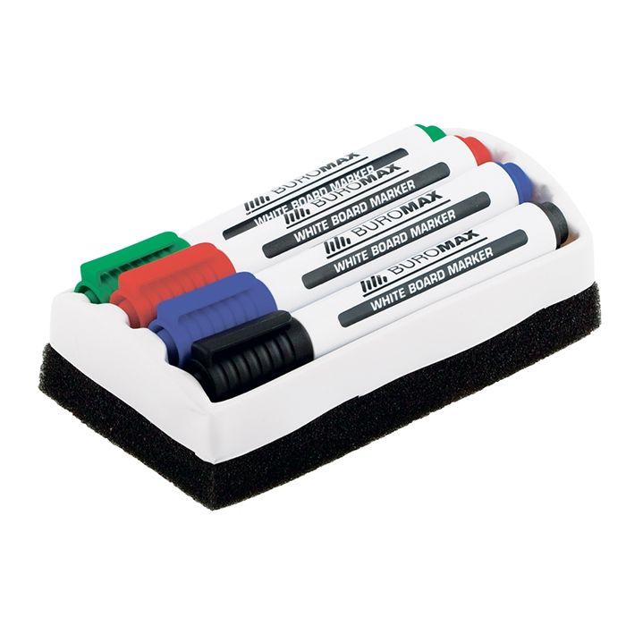 Набір маркерів Buromax JOBMAX Board, SET*4шт+губка (BM.8800-84)