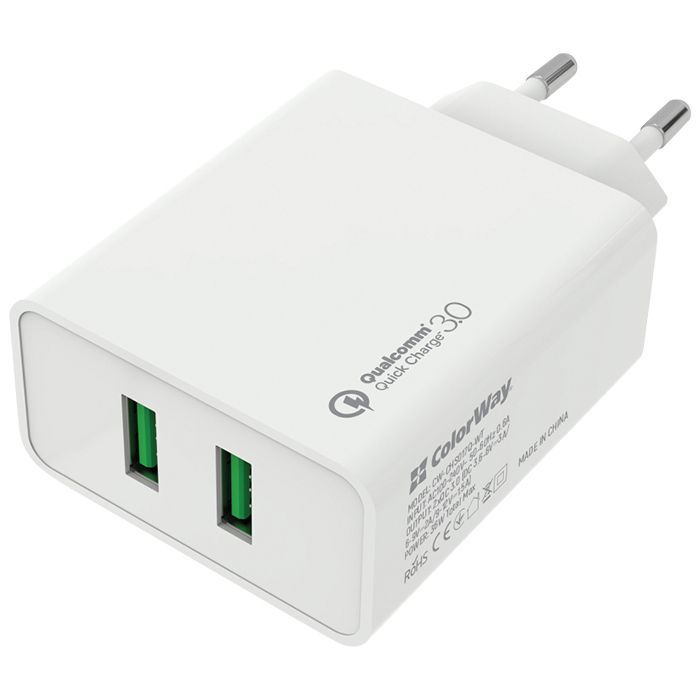 Зарядное устройство ColorWay 2USB Quick Charge 3.0 (36W) (CW-CHS017Q-WT)