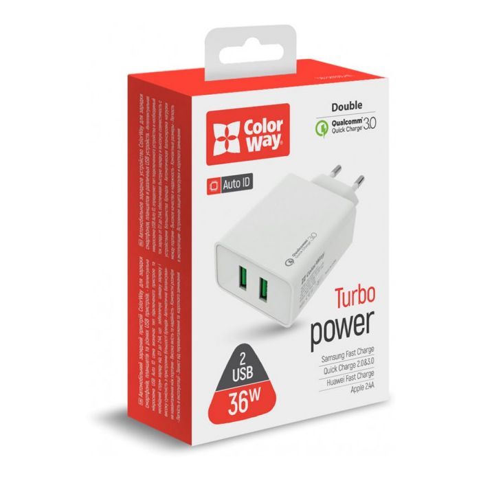 Зарядное устройство ColorWay 2USB Quick Charge 3.0 (36W) (CW-CHS017Q-WT) изображение 7