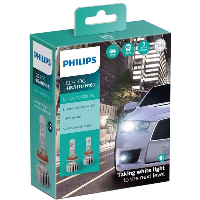 Автолампа Philips Led-Fog H8/Р11/H16 Ultinon Pro5000 +160, 2 шт/комплект (11366U50CWX2) изображение 2