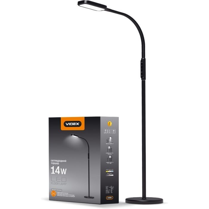 Торшер Videx LED торшер напольный чёрный 14W 3000-5500K 220V (VL-TF07B) изображение 2