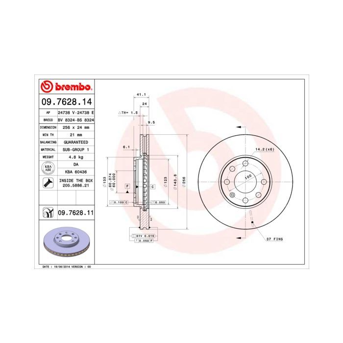 Гальмівний диск Brembo 09.7628.14