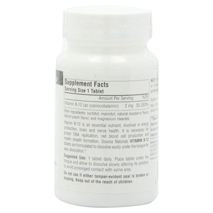 Вітамін Source Naturals Вітамін В-12 2000мкг, 100 таблеток для розсмоктування (SNS-00418) зображення 2