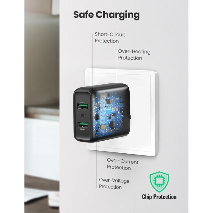 Зарядное устройство Ugreen CD161 36W 2xUSB QC 3.0 Charger (Black) (10216) изображение 2