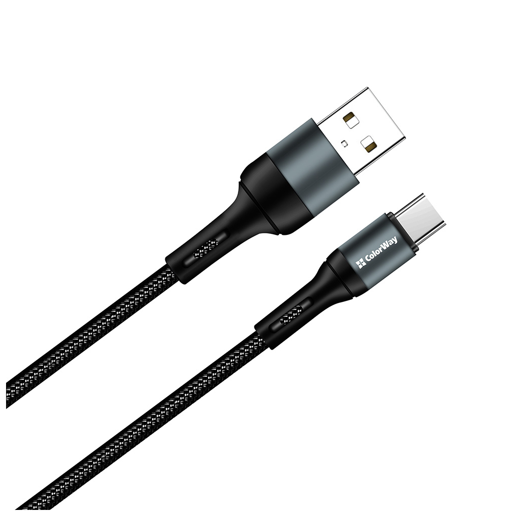 Дата кабель USB 2.0 AM to Type-C 1.0m nylon black ColorWay (CW-CBUC045-BK) изображение 2