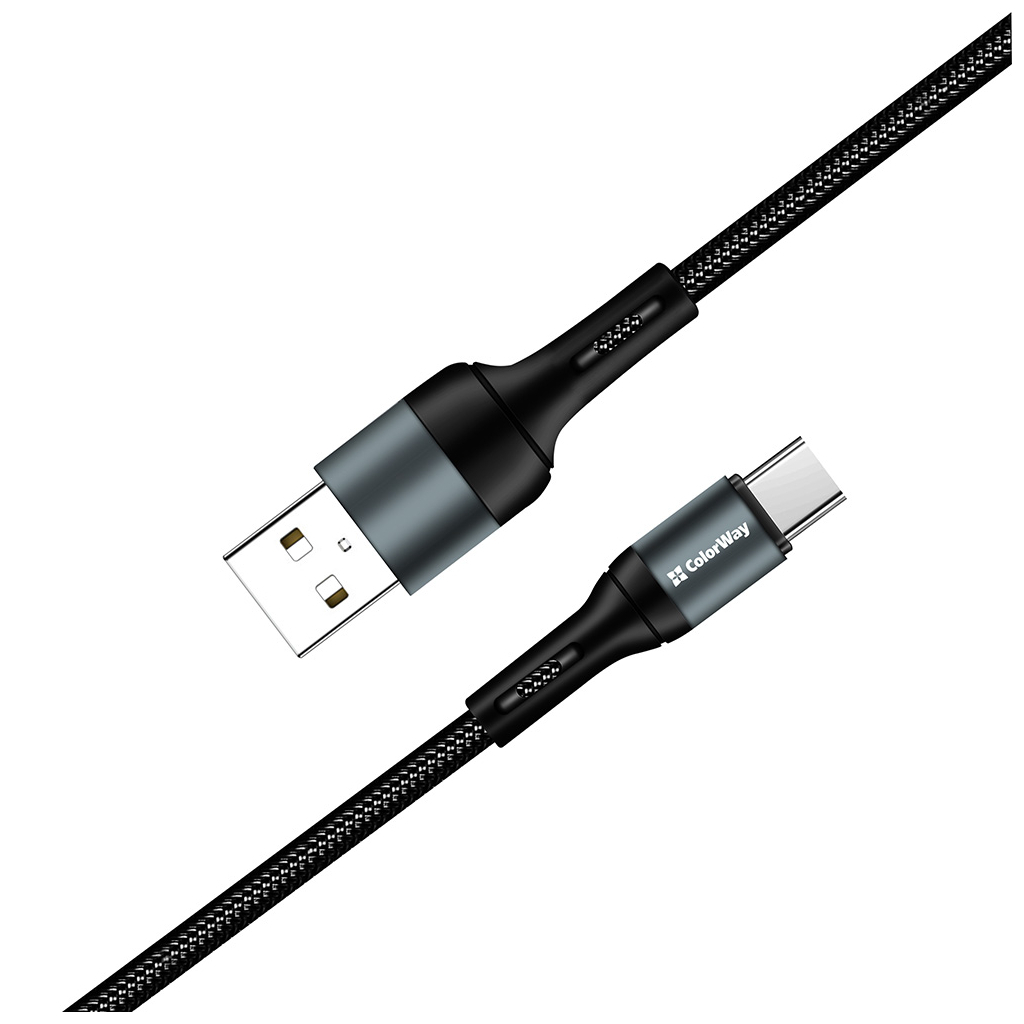 Дата кабель USB 2.0 AM to Type-C 1.0m nylon black ColorWay (CW-CBUC045-BK) изображение 3