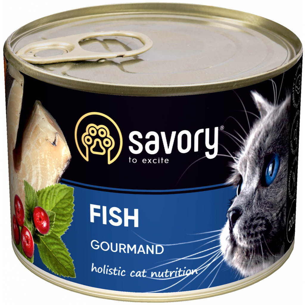 Вологий корм для кішок Savory Cat Can Adult для вибагливих котів (риба) 400 г (4820232630655)