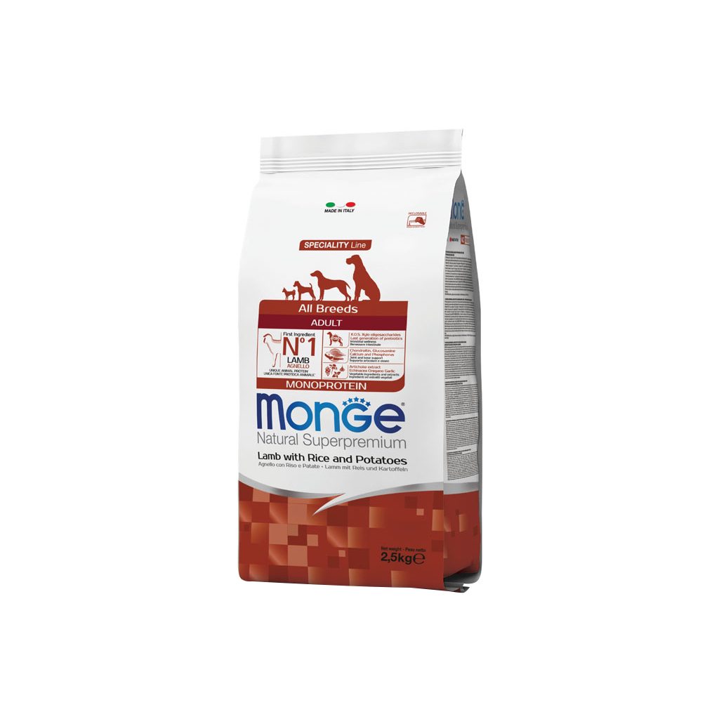 Сухой корм для собак Monge Dog All breeds Adult со вкусом ягненка и риса 2.5 кг (8009470011310)