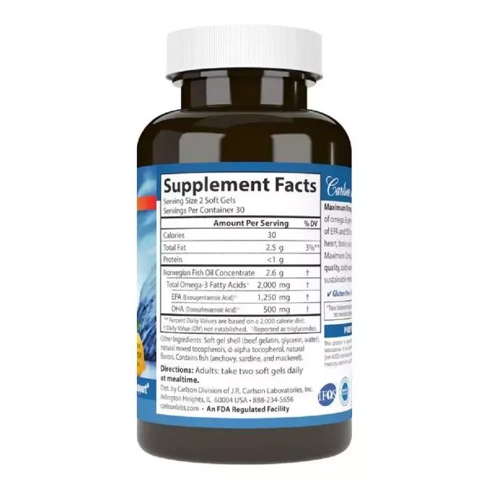 Жирные кислоты Carlson Омега Максимум 2000, Вкус Лимона, Maximum Omega 2000, 60 же (CL17200) изображение 2