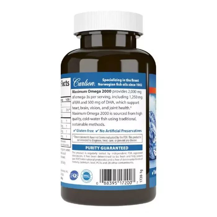 Жирные кислоты Carlson Омега Максимум 2000, Вкус Лимона, Maximum Omega 2000, 60 же (CL17200) изображение 3