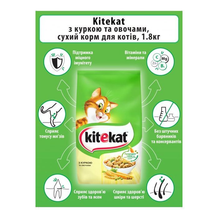Сухой корм для кошек Kitekat Курица с овощами 1.8 кг (5900951137884) изображение 4
