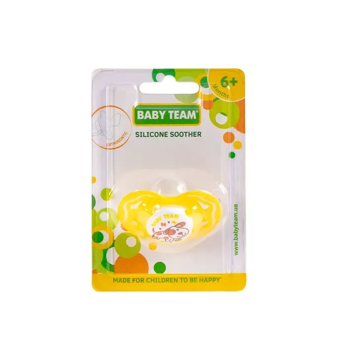 Пустушка Baby Team силіконова, ортодонтична, 6+ міс. (3011_жовтий) зображення 3