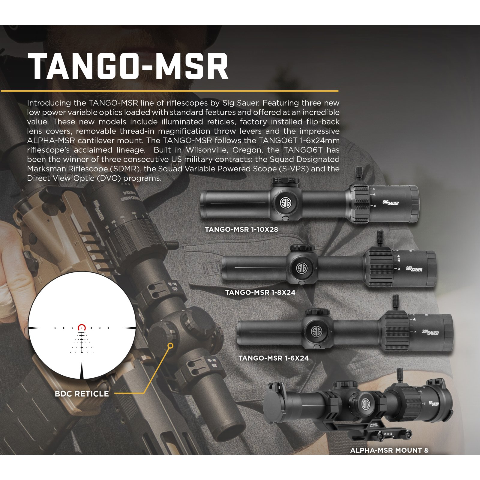 Оптический прицел Sig Sauer Tango MSR 1-6x24mm, 30mm, SFP, Сітка MSR BDC6 з підсвічуванням (SOT61000) изображение 5