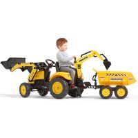 Веломобиль Falk Komatsu трактор на педалях с прицепом, передним и задним ковшом Желтый (2086W) изображение 3
