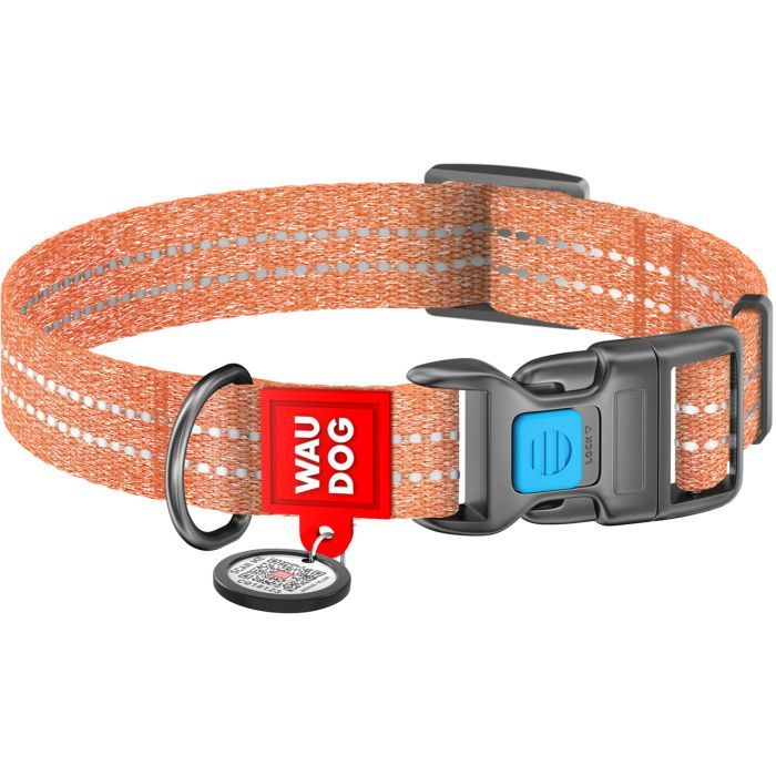 Нашийник для тварин WAUDOG Re-cotton з QR паспортом світловідбивний Ш 15 мм Д 25-35 см салатовий (02865)