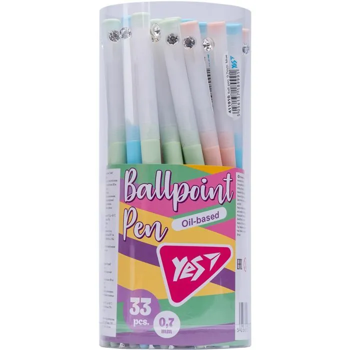 Ручка шариковая Yes Crystal автоматическая 0,7 мм синяя (411910) изображение 5