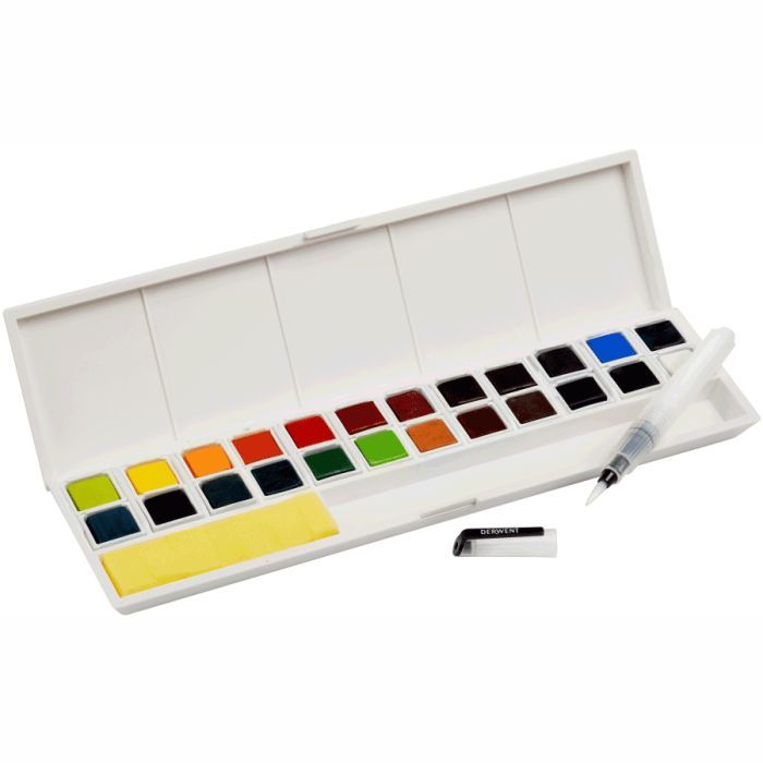 Художественный набор Derwent Inktense Paint Pan, 24 цвета+кисть с резервуаром (5028252594561) изображение 5