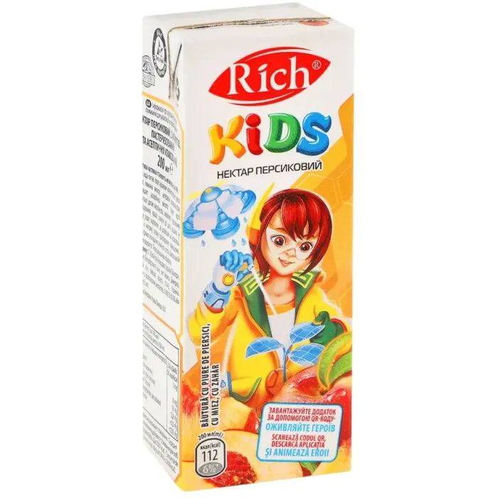 Сік дитячий Rich Kids Персиковий нектар з м'якоттю 200 мл (4820039353689)