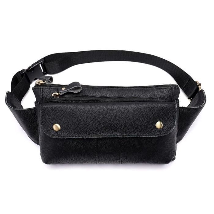 Сумка Vintage Бананка из кожи Черная (14809)