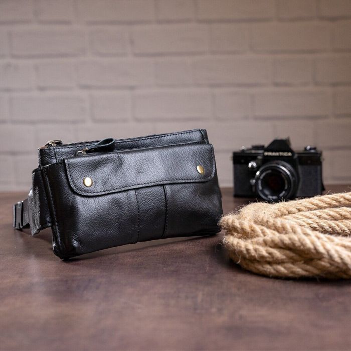 Сумка Vintage Бананка из кожи Черная (14809) изображение 2