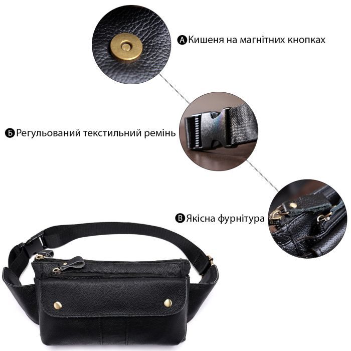 Сумка Vintage Бананка из кожи Черная (14809) изображение 4