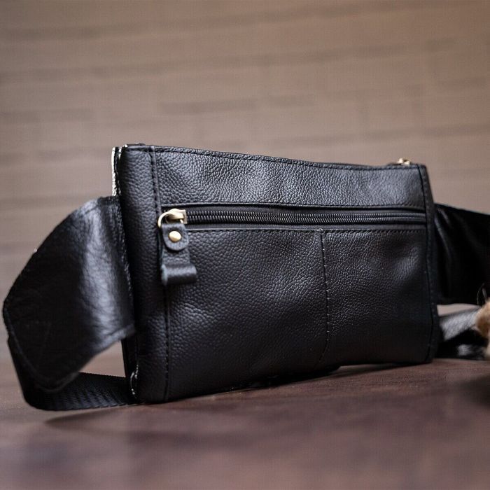 Сумка Vintage Бананка из кожи Черная (14809) изображение 5