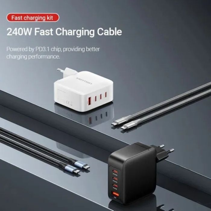 Зарядний пристрій Vention 4xUSB 140W (3xUSB-C+USB-A) PD3.1/QC3.0/GaN White (FEIW0-EU) зображення 2