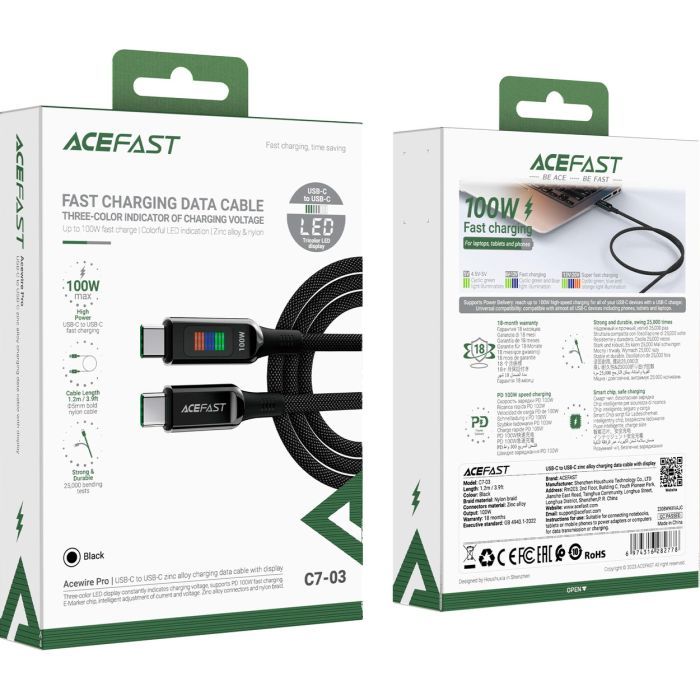 Дата кабель USB-C to USB-C 1.2m 100W with display C7-03 Acefast (6974316282778) изображение 5