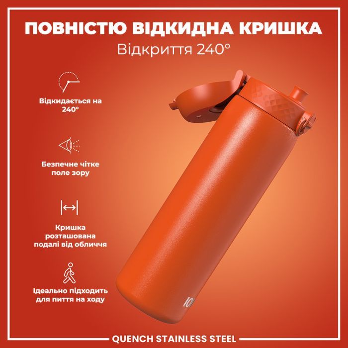 Пляшка для води ION8 OneTouch Stainless Steel 1200 мл Grey (I8SS1000GRY) зображення 3