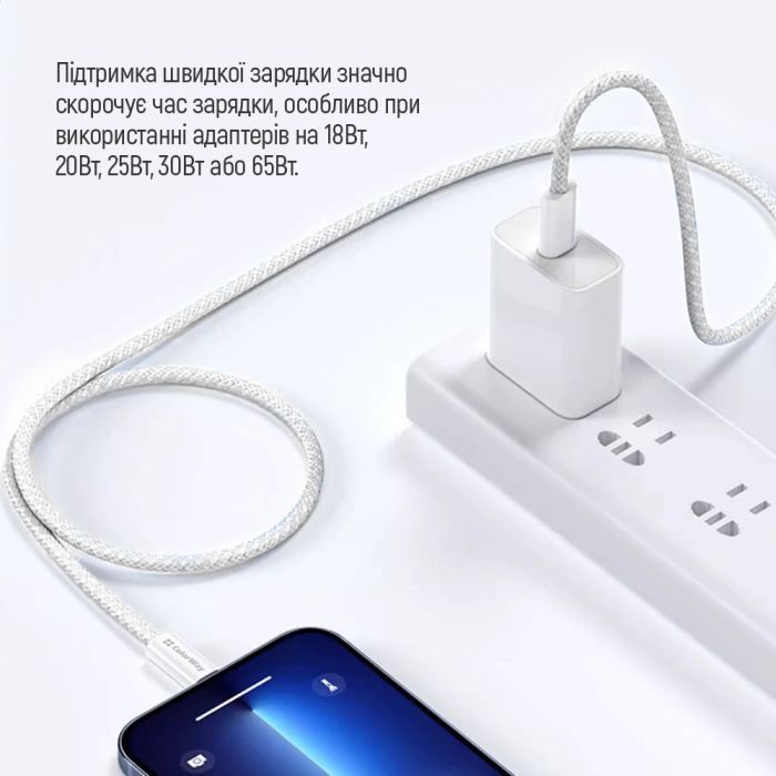 Дата кабель USB-C to USB-C 2.0m (braided cotton) (PD Fast Charging 60W) 3.0А grey ColorWay (CW-CBPDCC068-GR) изображение 12