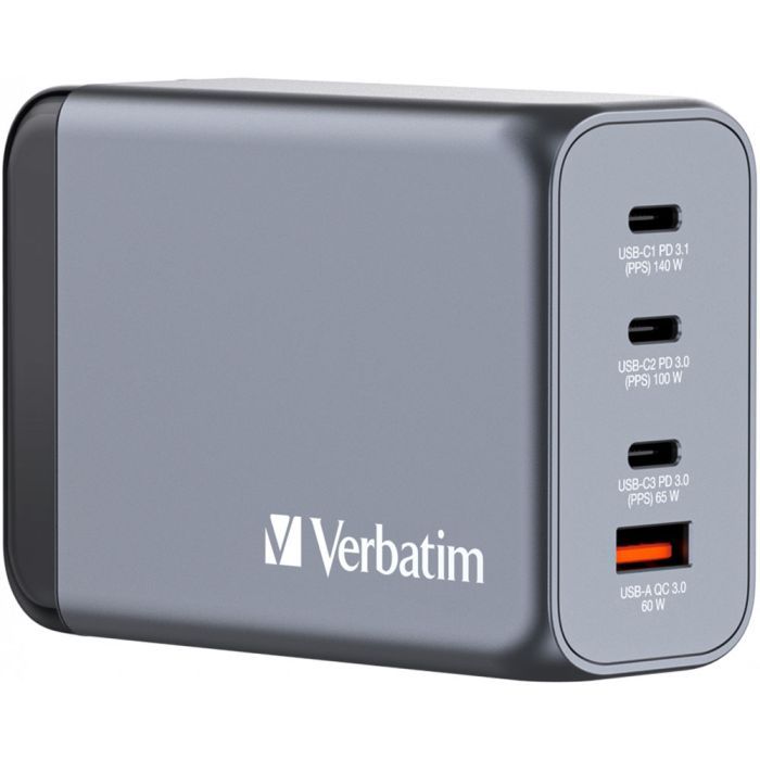 Зарядний пристрій Verbatim GaN 240 W 4 ports (USB-C-140 W,USB-C-100 W,USB-C-65 W /USB-A -3.0) (32205)