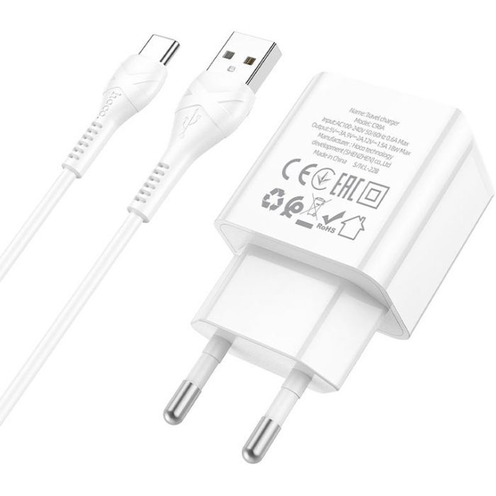 Зарядное устройство HOCO C98A Proton USB QC3.0 + cable USB to USB-C White (6931474766878) изображение 2