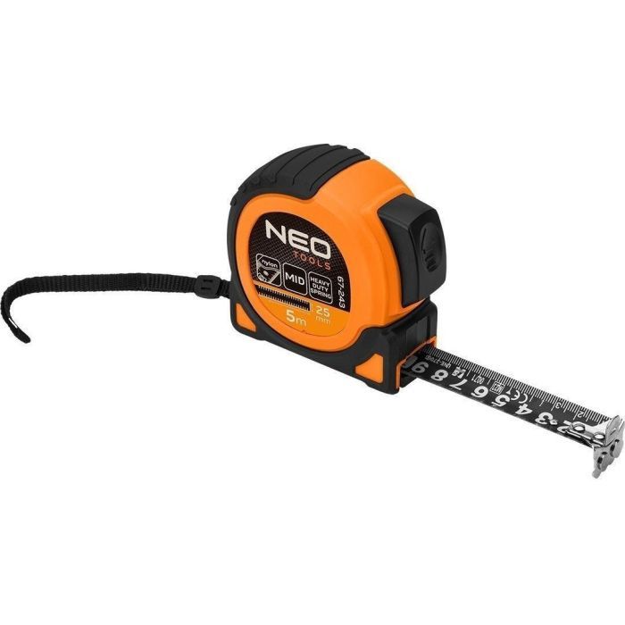 Рулетка Neo Tools Super Black, 5мx25мм, с фиксатором сматывания, магнит (67-243)