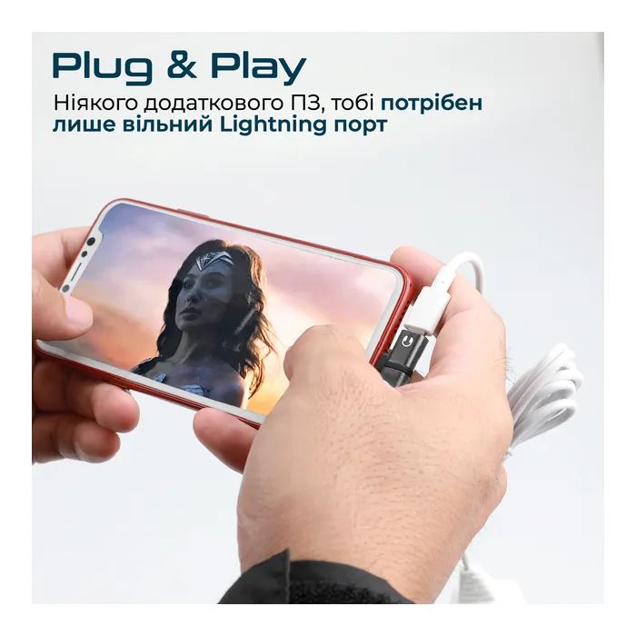 Перехідник Lightning M to 2xLightning F Audiо + Charge Promate (ihinge-lt.grey) зображення 5