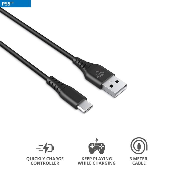 Дата кабель USB 2.0 AM to USB-C 3.0m GXT 226 for PS5 black Trust (24168_TRUST) изображение 2