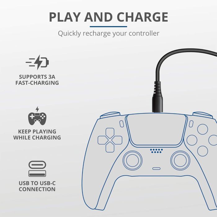 Дата кабель USB 2.0 AM to USB-C 3.0m GXT 226 for PS5 black Trust (24168_TRUST) изображение 3