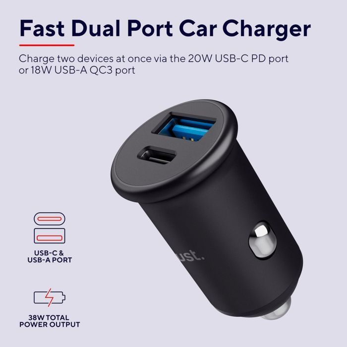 Зарядное устройство Trust USB-C PD25W + USB QC12W 37W Black (25197_TRUST) изображение 3