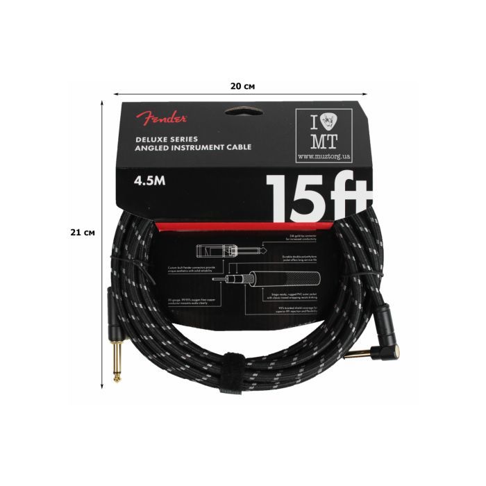 Инструментальный кабель Fender Cable Deluxe Series 15' Angled Black Tweed (228453) изображение 2