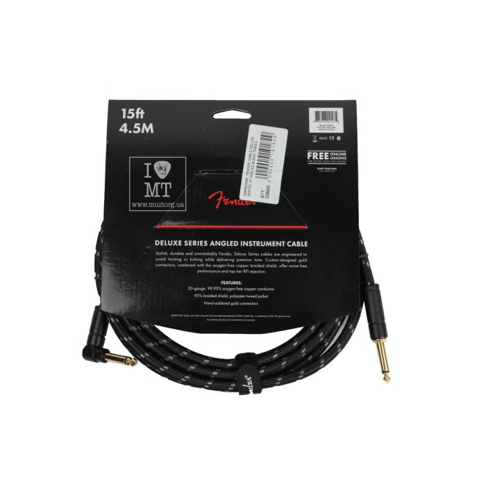 Инструментальный кабель Fender Cable Deluxe Series 15' Angled Black Tweed (228453) изображение 3