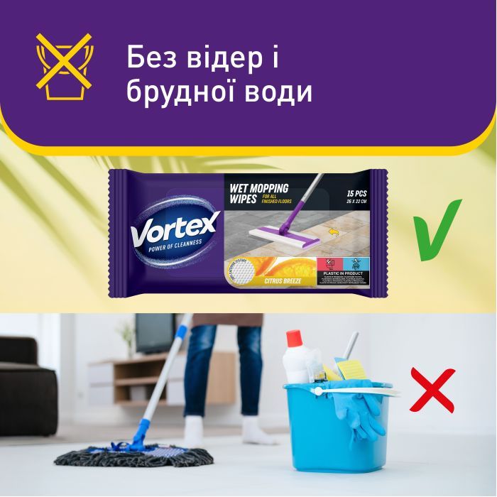 Салфетки для уборки Vortex Citrus Breeze Влажные для пола 15 шт. (4823071663549) изображение 5