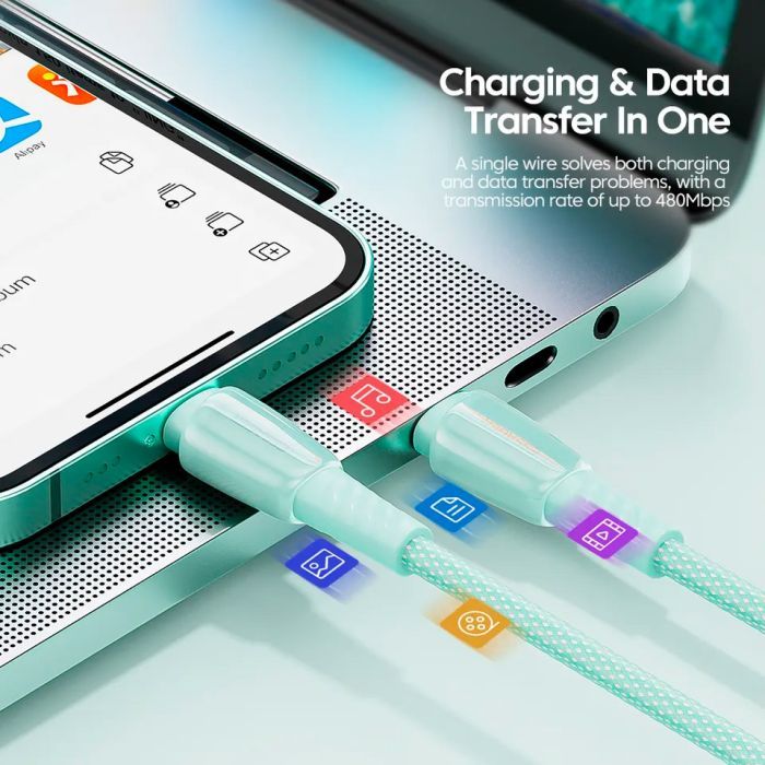 Дата кабель USB 2.0 AM to USB-C 1.0m 100W green Essager (EXCT1-CH06) изображение 2