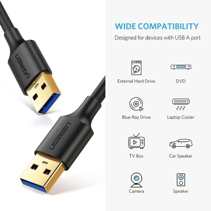 Дата кабель USB 3.0 AM/AM 0.5m US128 black Ugreen (10369) зображення 2